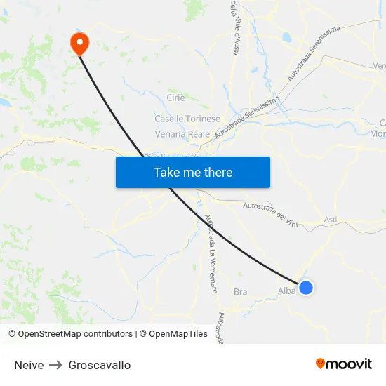 Neive to Groscavallo map