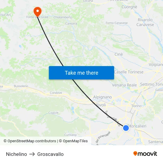 Nichelino to Groscavallo map
