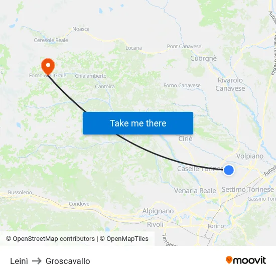 Leinì to Groscavallo map