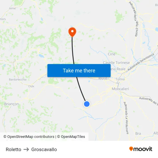 Roletto to Groscavallo map