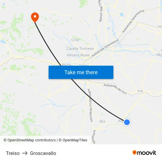 Treiso to Groscavallo map