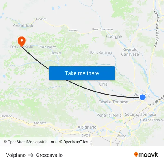 Volpiano to Groscavallo map