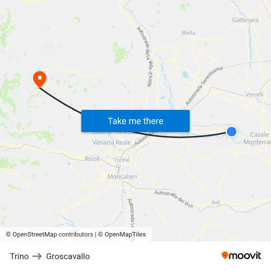 Trino to Groscavallo map