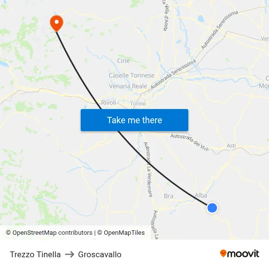 Trezzo Tinella to Groscavallo map