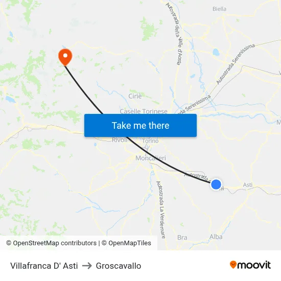 Villafranca d'Asti to Groscavallo map
