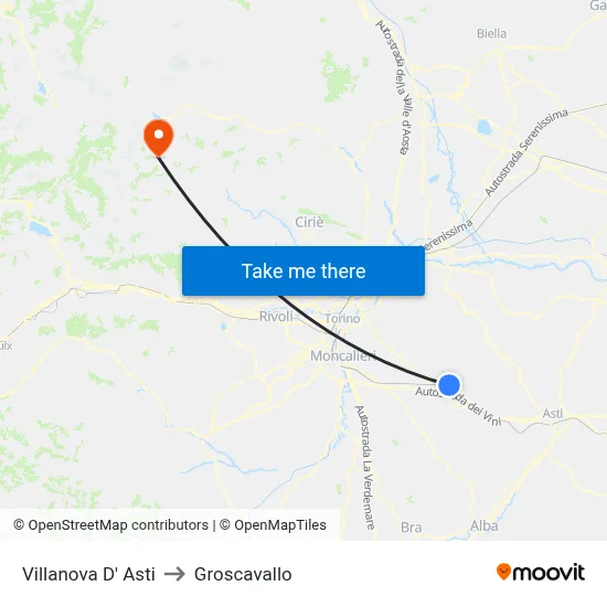 Villanova D' Asti to Groscavallo map