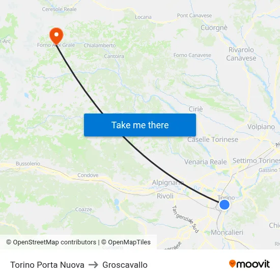 Turin Porta Nuova to Groscavallo map