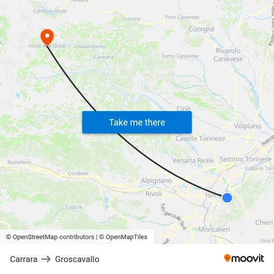 Carrara to Groscavallo map
