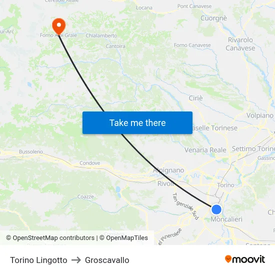 Turin Lingotto to Groscavallo map