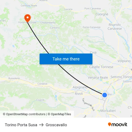 Turin Porta Susa to Groscavallo map