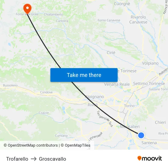 Trofarello to Groscavallo map