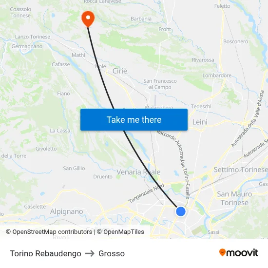 Turin Rebaudengo to Grosso map