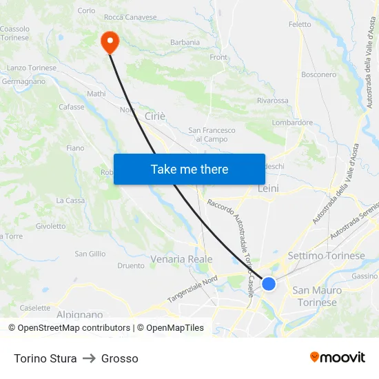 Turin Stura to Grosso map