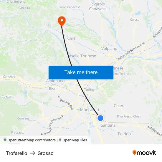 Trofarello to Grosso map