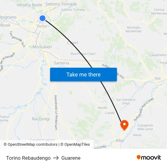 Turin Rebaudengo to Guarene map