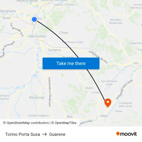 Turin Porta Susa to Guarene map