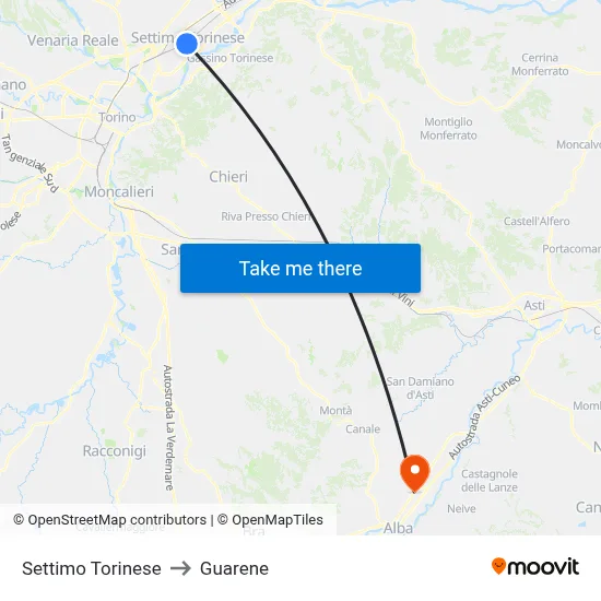 Settimo Torinese to Guarene map