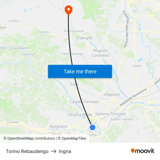 Turin Rebaudengo to Ingria map