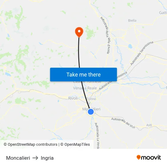 Moncalieri to Ingria map