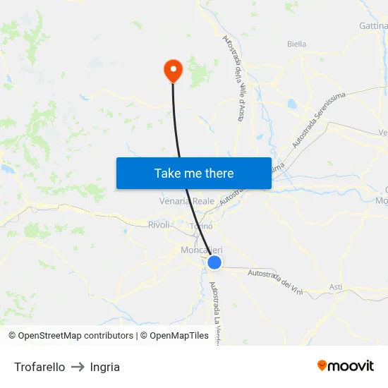 Trofarello to Ingria map