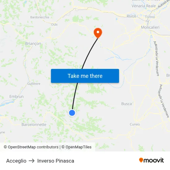 Acceglio to Inverso Pinasca map