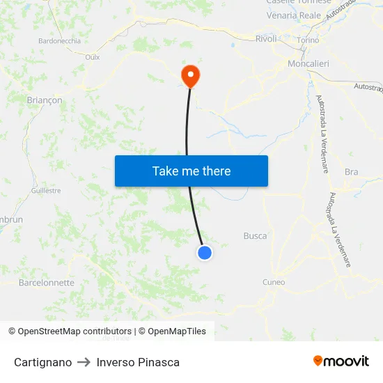 Cartignano to Inverso Pinasca map