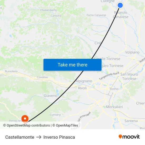 Castellamonte to Inverso Pinasca map