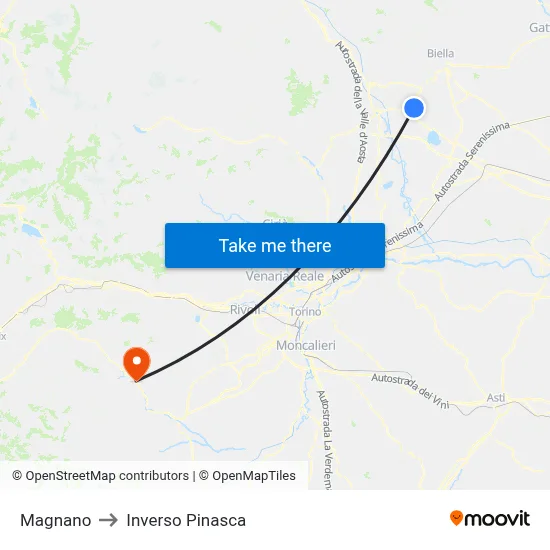 Magnano to Inverso Pinasca map