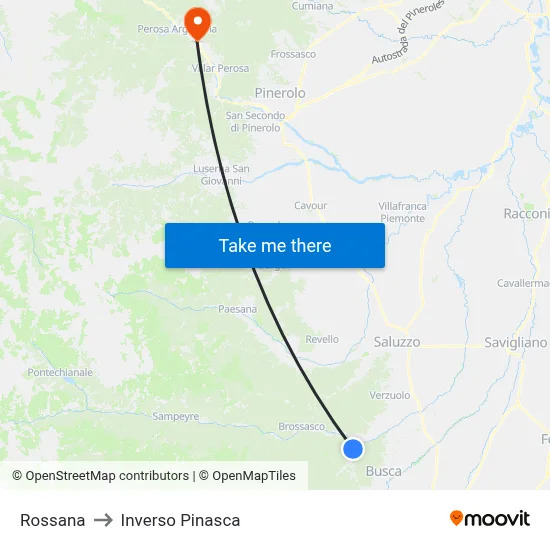 Rossana to Inverso Pinasca map
