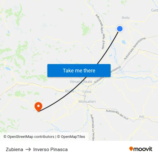 Zubiena to Inverso Pinasca map