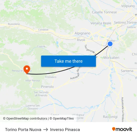 Turin Porta Nuova to Inverso Pinasca map