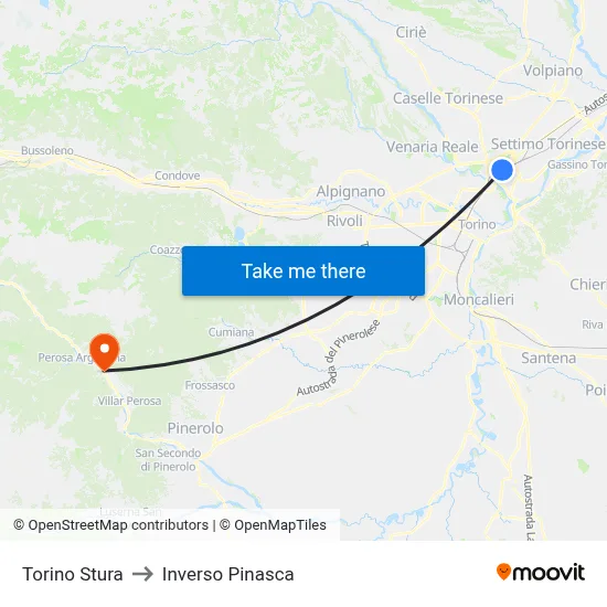 Turin Stura to Inverso Pinasca map