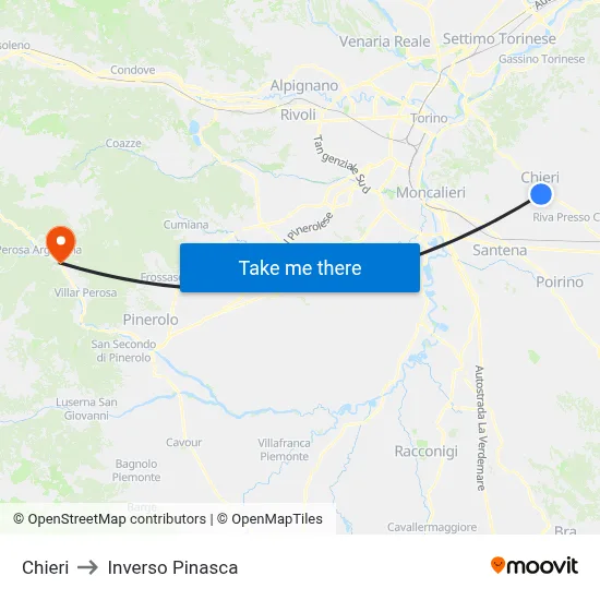Chieri to Inverso Pinasca map
