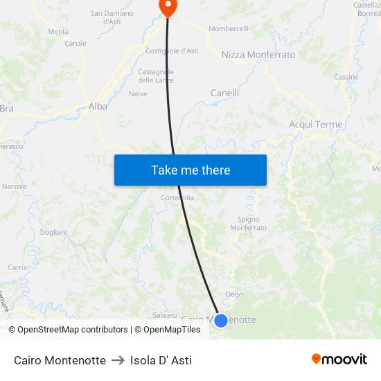 Cairo Montenotte to Isola D' Asti map