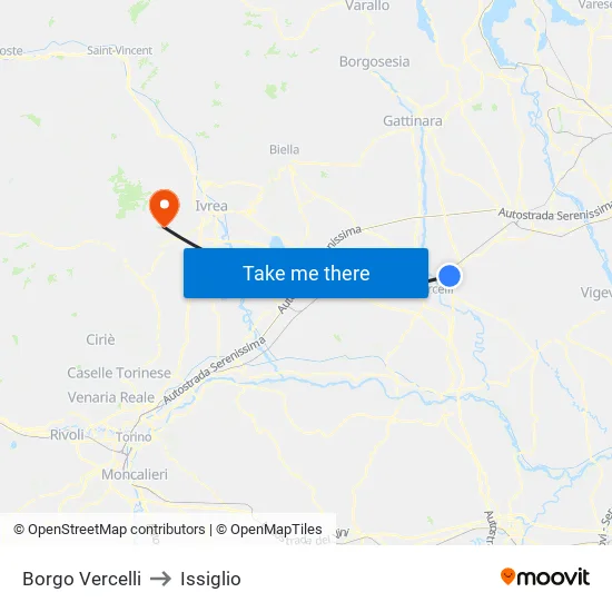 Borgo Vercelli to Issiglio map