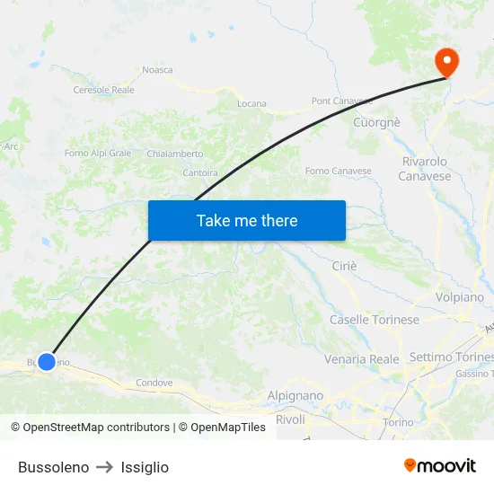 Bussoleno to Issiglio map