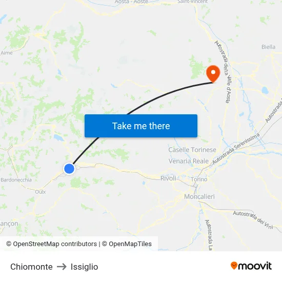 Chiomonte to Issiglio map