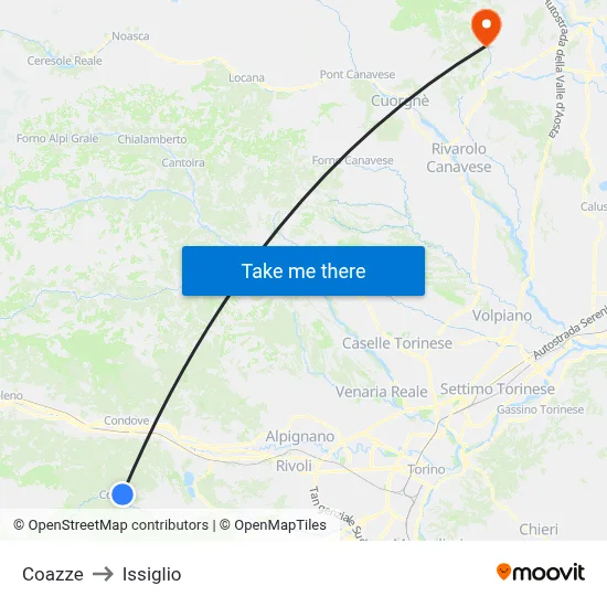 Coazze to Issiglio map