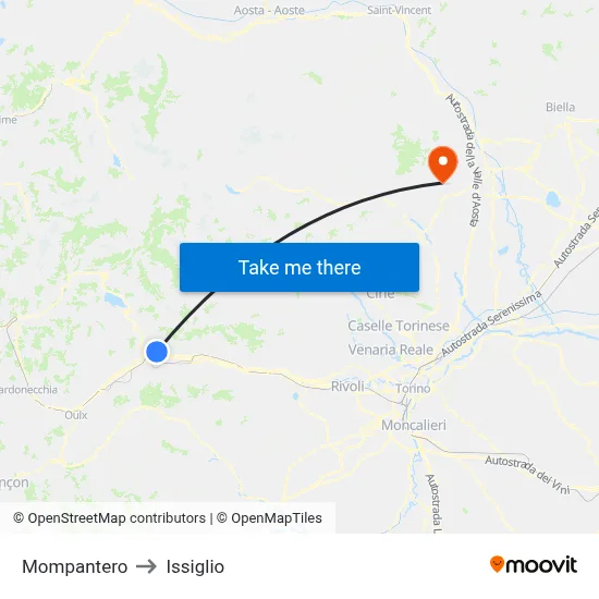 Mompantero to Issiglio map
