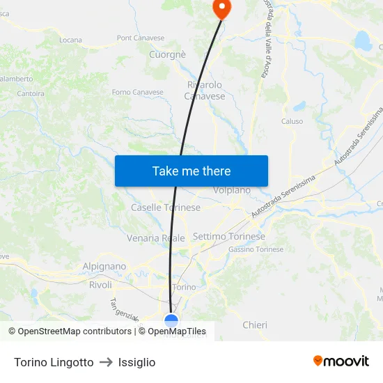 Turin Lingotto to Issiglio map