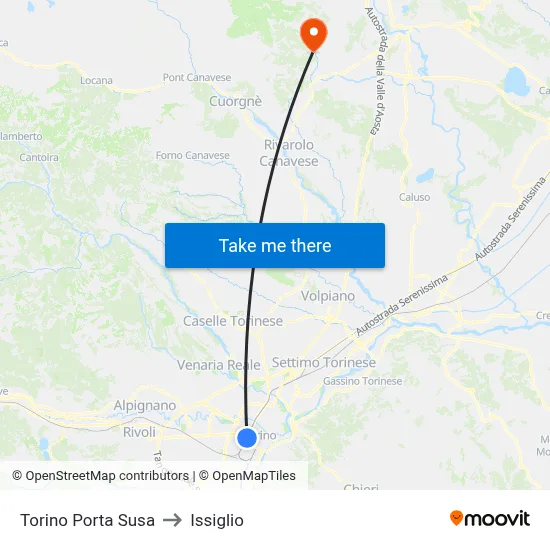 Turin Porta Susa to Issiglio map