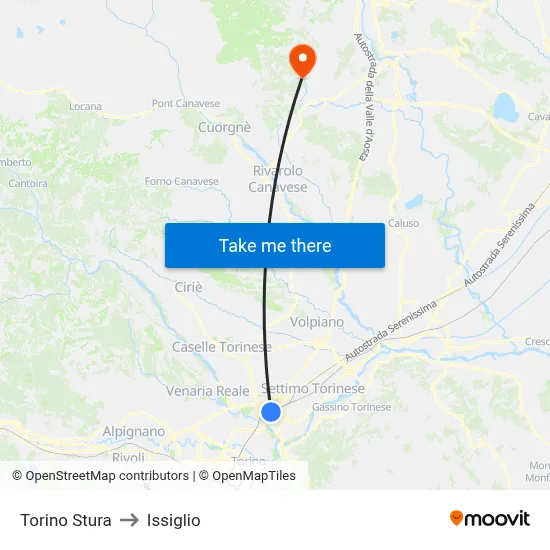 Turin Stura to Issiglio map