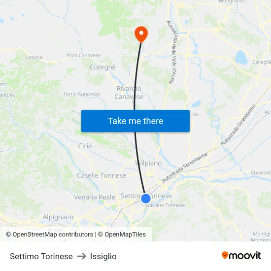 Settimo Torinese to Issiglio map