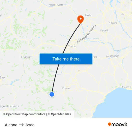 Aisone to Ivrea map