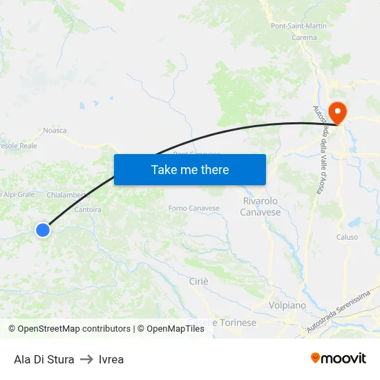 Ala Di Stura to Ivrea map
