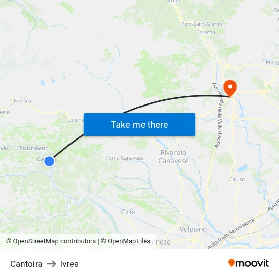 Cantoira to Ivrea map