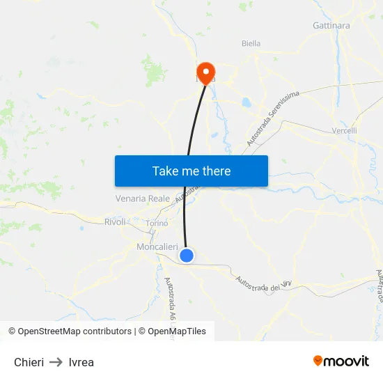 Chieri to Ivrea map