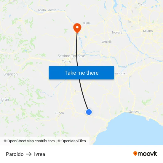 Paroldo to Ivrea map