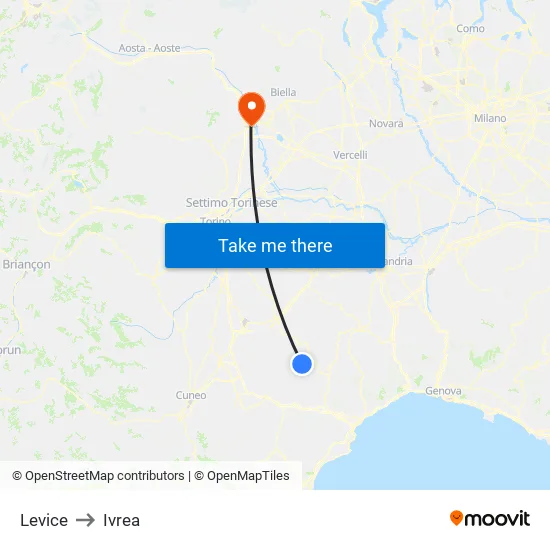 Levice to Ivrea map