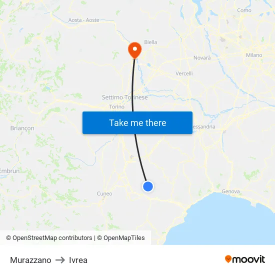 Murazzano to Ivrea map